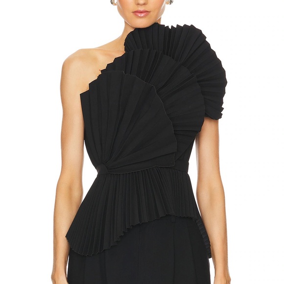 Acler Tops - Acler Black One-Shoulder Pleated Sculptural Top